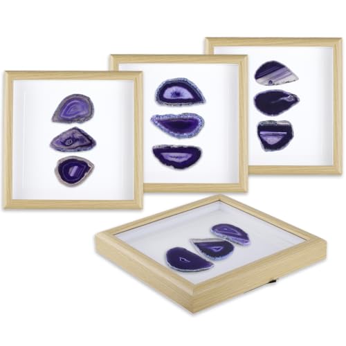 Nupuyai 8.7 Inches Framed Agate Slice Wall Art, Agate Geode Slices Stone Picture Frame Panel Tabletop Wall Decor for Living Room, Bedroom, Office, Spiritual Healing Gift, Purple