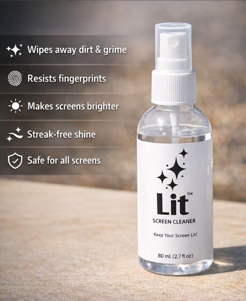 Spray Kit (80 mL) + Microfiber Cloth — for Phone, iPad, Tablet, Laptop, Monitor, TV, Camera Lenses & Eyeglasses — Streak-Free, Alcohol-Free & Ammonia-Free, Travel Size