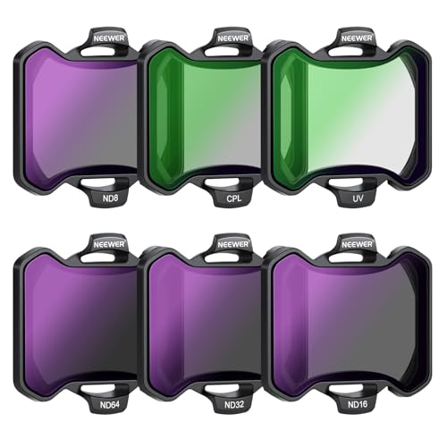 NEEWER Snap On ND&UV&CPL Filter Set Compatible with DJI Avata 2, 6 Pack UV CPL ND8 ND16 ND32 ND64 Neutral Density Filters Drone Lens Accessories, Ultra Slim Frame & Double Sided Coated HD Glass Avata2 6 Pack ND+UV+CPL