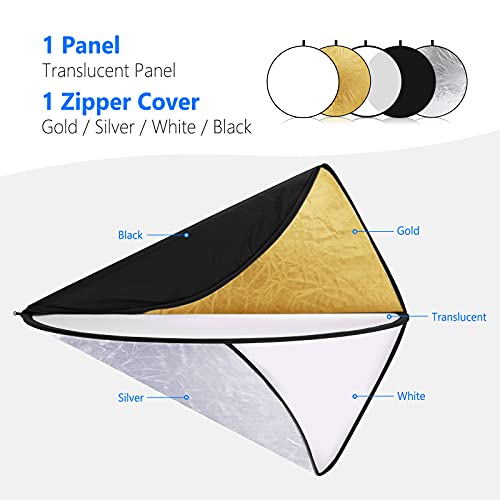 NEEWER 22 Inch/60 Centimeter Light Reflector Light Diffuser 5 in 1 60cm