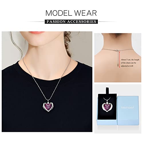 Imrsanl Cremation Jewelry for Ashes Pendant - Crystal Heart Urn Necklace with Mini Keepsake Urn Memorial Ash Jewelry Wings-Purple