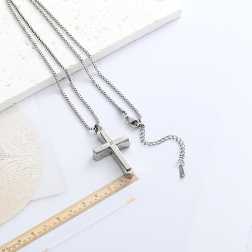 XSMZB Cross Cremation Jewelry for Human Pet Ashes Keepsake Urn Pendant Funeral Cross Memorial Ashes Necklace for Women Men Silver