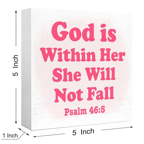 Psalm 46:5 Bible Verse Desk Decor God Is Within Her She Will Not Fall Wooden Box Sign for Pray Room,Christian Scripture,Religious Gift for Women 5x5 Inch