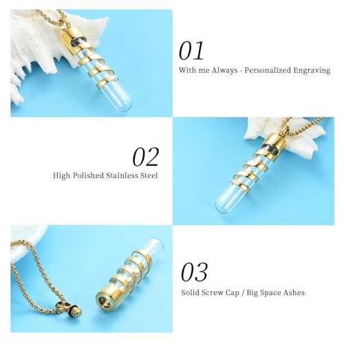 Oinsi Clear Glass Tube Cremation Urn Jewelry Ashes Holder Necklace Keepsake Memorial Pendant Including Box/Fill Kits Gold1