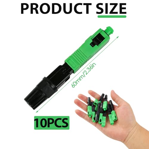 SC/APC Quick Connector for Single Mode Fibre Optic Quick Fibre IEC Connection, Singlemode Embedded Fibreglass Cold-Fibre Connector, SC/APC for Connection with Glass Fibres, Pack of 10