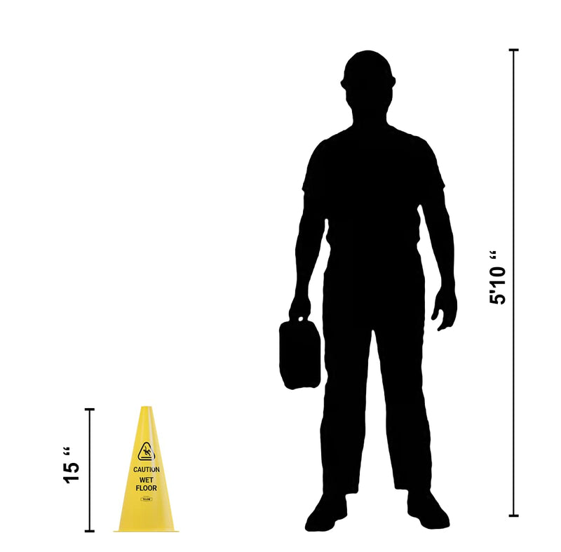 Yellow Safety® Commercial 15 Inch "Caution Wet Floor" Sign Cone, 4 ct., Easy to Use and Store 15"