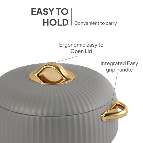Insulated Stainless Steel Casserole with Airtight Lid, Hot Pot Food Warmer for Roti, Chapati, Rice, Biryani & Curry, Double Wall Thermal Serving Bowl Keeps Food Hot & Fresh for Hours(1250) ml Grey