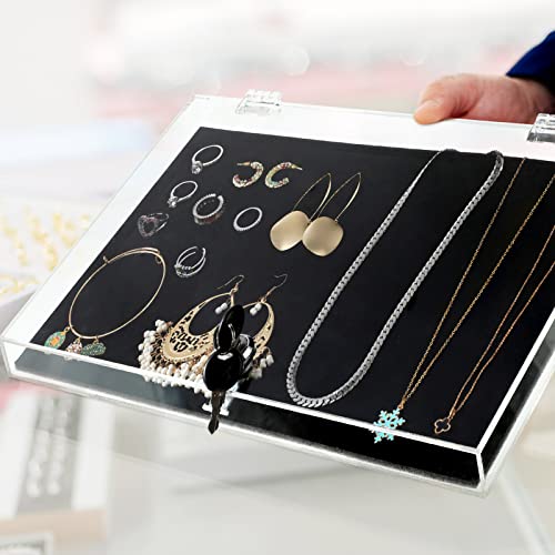 Weysat Acrylic Locking Display Case for Knife Jewelry, Clear Rectangular Display Box Security Showcase Organizer Tray with Lock Key and Padding for Jewelry Collectibles Pocket Knives