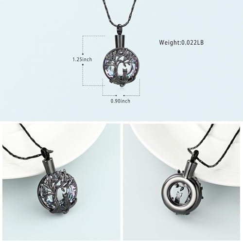 Tree of Life Urn Necklace, Cat Cremation Jewelry for Women Men black&purple