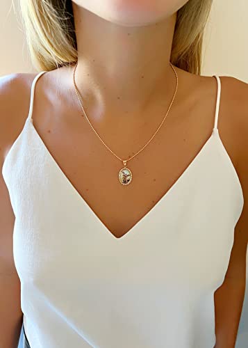LESLIE BOULES Virgen de Guadalupe Medal Necklace for Women 18K Gold Plated Chain C-San Miguel Arcángel