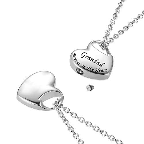 Heart Urn Necklace for Ashes Cremation Jewelry Forever in My Heart Engraved Stainless Steel Keepsake Waterproof Memorial Pendant for loved One with Filling Kit Grandad