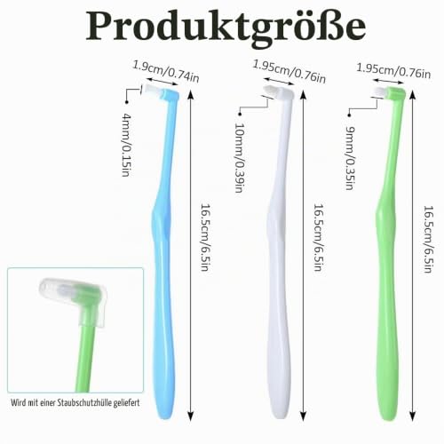 Tuft Toothbrush, Single Tufted Toothbrush, Pack of 3, Pointed / Round/Flat Bristles, Tufted Brush for Orthodontic Braces Bridge Detail Cleaning