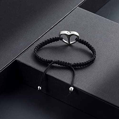 Black Rope Cremation Bracelet With Stainless Steel Heart Urn Jewelry Adjustable Expandable Urn Bracelet