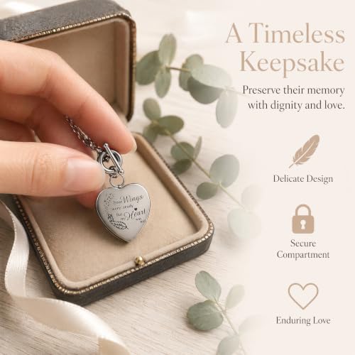 Heart Cremation Necklace for Human Ashes Stainless Steel Urn Locket Memorial Jewelry Keepsake Pendant Chain for Women Loved One Remembrance Ash Holder Accessory