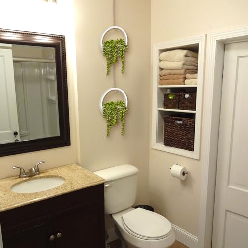 Hanging Plant Artificial Succulents Fake String of Pearls Plants 12.2'' in Wooden Pot for Indoor Outdoor Wall Decor (1PCS) Green-1pcs