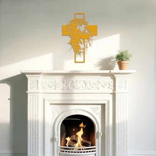 Slickss Golden Jesus Wall Art, Metal Cross Christian Decor for Home Gold-Standard