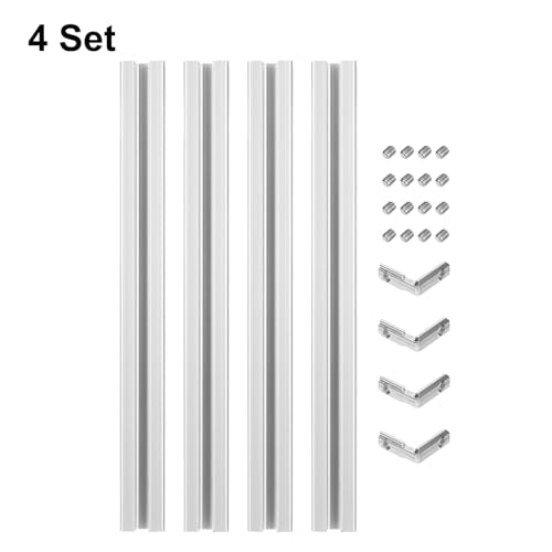 sourcing map 4 Pcs T Slot 2020 Aluminum Extrusion Profile European Standard 350mm x 20mm Linear Rail Extrusion Frame for 3D Printer, CNC, DIY (Silver Tone)