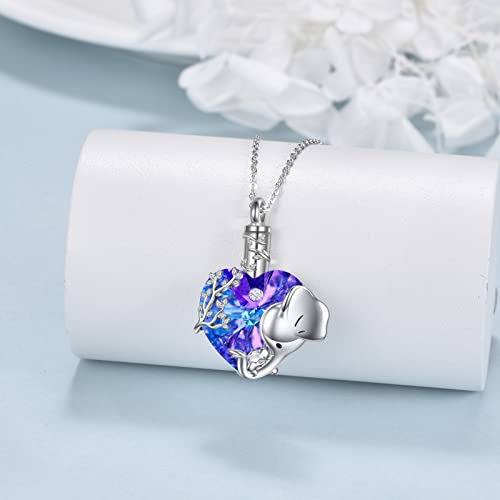 VONALA Elephant Urn Necklace for Ashes 925 Sterling Silver Heart Crystal Cremation Jewellery for Ashes Memorial Keepsake Jewellery Gifts for Women Mom