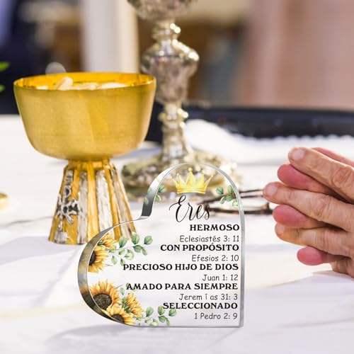 Shellwei Spanish Christian Gifts Women Bible Verse Heart Plaque,Elegant Elegant