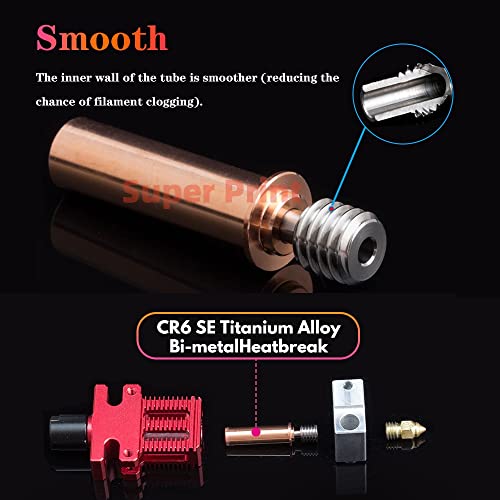 Super Print CR6 SE/Ender 3 Neo Copper+Titanium Alloy All Metal Bi-metal Heatbreak,Upgrade Smooth Heat Break for CR-6 SE/Max/CR10 Smart/Ender 3 V2 Neo/Ender 3 Max Neo/Ender 3 Neo Hotend. CR6SE Parts 2PCS-Heatbreak