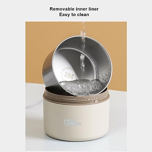 LICAEVEY Insulated Lunch Container, 304 Stainless Steel Leakproof Box with Sealed Lid, Portable Round Thermal Food Jar for Work, School & Outdoor (4 Box) Beige 4 Box