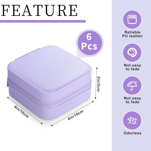 Hillban Bridesmaid Gifts Jewelry Box with Mirror, PU Leather Small Travel Jewelry Case Organizer Storage for Women Girls Light Purple 6