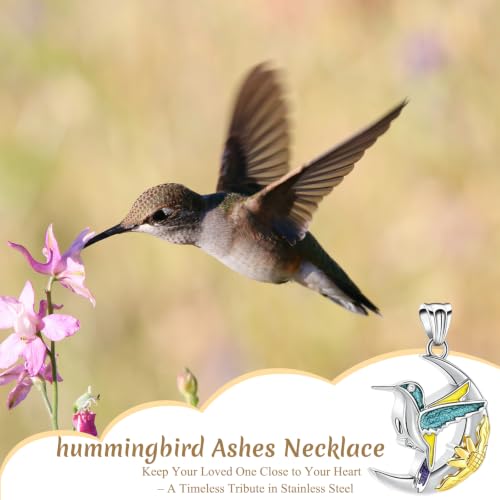 Yinplsmemory Hummingbird Urn Necklace for Ashes–Stainless Steel Cremation Jewelry for Ashes Small Urn Necklace for Human Ashes or Pet Remains Silver