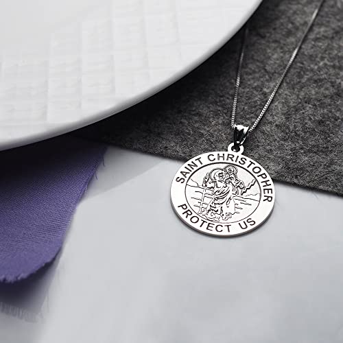 PicturesOnGold.com Saint Christopher Religious Round Medal Only and Medal With Engraving in Silver, 10K or 14K Gold 2/3 x 2/3 Inch