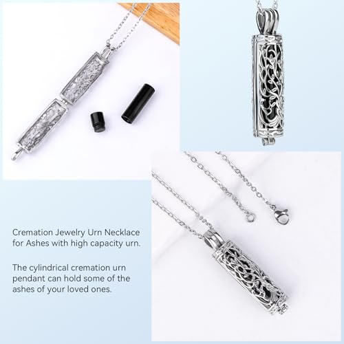 Cremation Jewelry for Ashes Tree of Life Urn Necklace Cylinder Vial Urn Pendent Waterproof for Men Women Keepsake Ashes Necklace Pendent Loved One Memorial Black