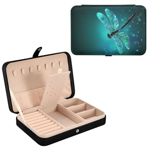 senya Leather Jewelry Box, Spring Dragonfly Necklace Ring Earrings Storage Organizer for Women Travel Jewelry Organizer