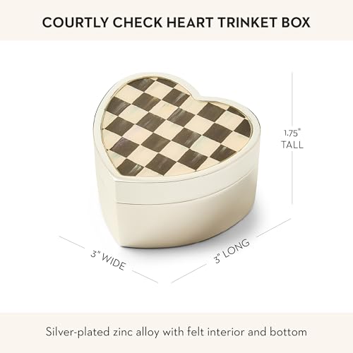 MACKENZIE-CHILDS Silver-Plated Jewelry Box with Courtly Check Heart design, featuring a decorative jewelry storage box.