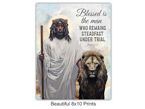 African American Art, Christian Gifts for Black Men, Women - Jesus Wall Art - spiritual Bible Verse Scripture Wall Decor Set - Religious Decor - Faith Christian Room Decoration - God Quotes Home Print