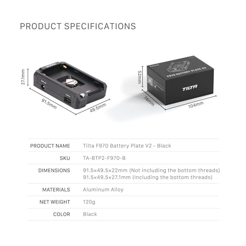 Tilta F970 Battery Plate V2 - Black | Universal | Anti Rotation | Power Accessories | Dual Direction USB-C | Battery Indicator | TA-BTP2-F970-B
