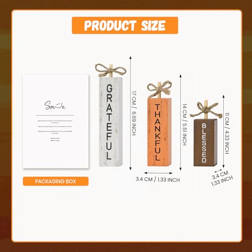 Smile Fall Wooden Decor Signs Set BLESSED GRATEFUL THANKFUL Letter Fall
