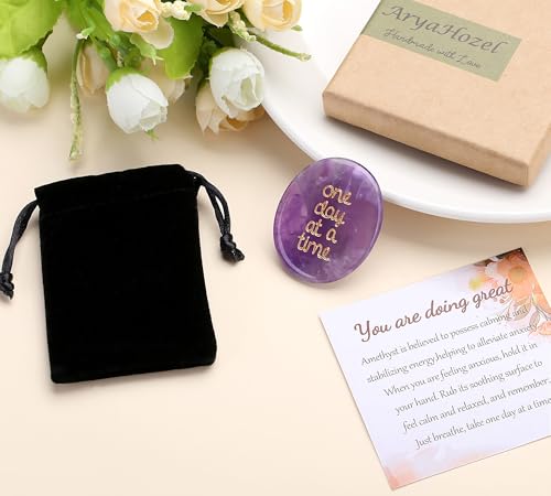 QINJIEJIE Crystal Gifts Amethyst Healing Crystals One Day at a Time Crystal