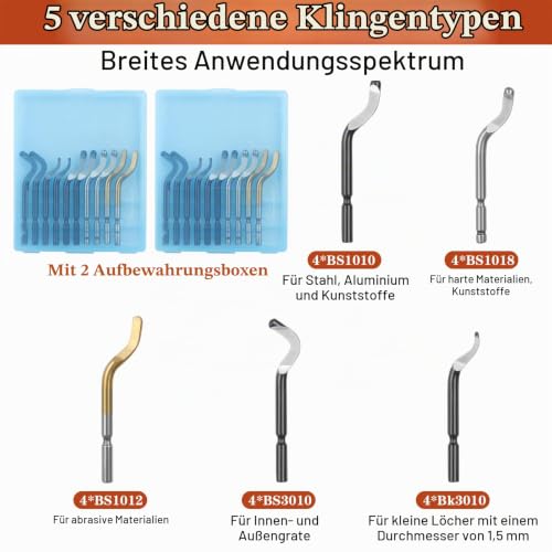 KOMABLEN Pack of 21 Deburring Metal Tool Universal, Hand Deburring with 20 High-Speed Steel Blades, 360° Rotating Deburring Tool, 3D Printer Accessories for Plastic, Aluminum, Stainless Steel, Orange Orange-21pcs