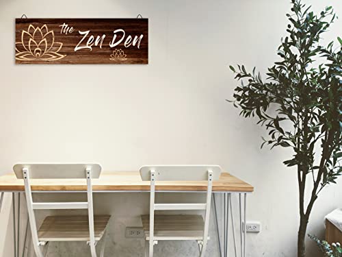 Chuniff The Zen Den Wooden Wall Sign, 13.7 x 4.7 Inches Hippie Room Decoration with Hooks, Hanging Meditation Accessories Decor for Chakra, Spiritual Room Accents