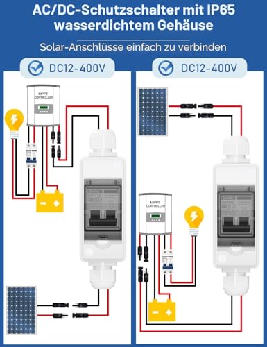 DIHOOL DC Circuit Breaker PV System, Miniature Circuit Breaker, DC12V-400V Circuit Breaker 1 String 2-Pin 30A with Solar Plug Cable IP65 Housing for Balcony Power Plant, Battery, Solar Panels 30 A (DC/AC 400 V)