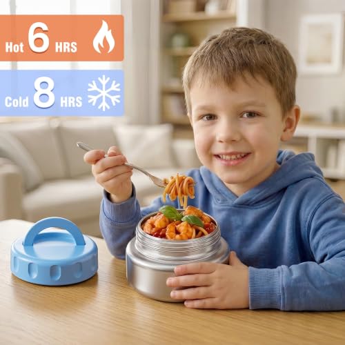 Kids Stainless Steel Bento Lunch Box with Insulated Soup Thermo, Leak-Proof BPA BPS Free Metal Lunch Container, Tritan Lid, Dishwasher Safe for School Boys Girls Adults Outdoor - Blue