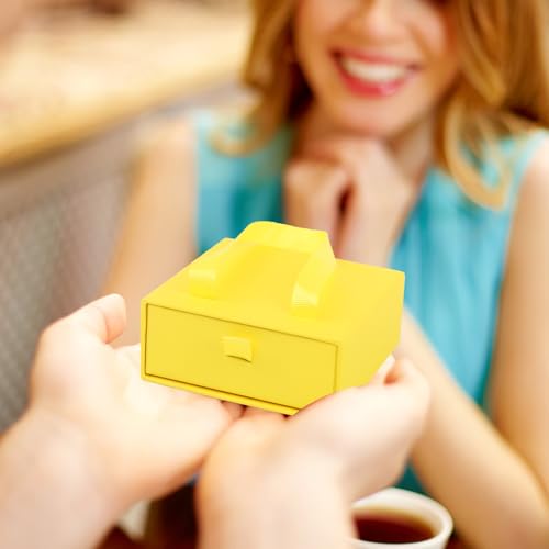 Luxury Jewelry Gift Box,12 Pack Velvet-Lined Jewelry Organizer Compact Drawer Jewelry Box for Earrings & Rings,2 in 1 Jewelry Gift Box Drawer Style with Handle Rope,3.9x3.9x1.65 inches (Yellow) Yellow
