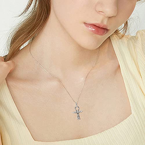 Eye of Horus/Egyptian Cat/Ankh Necklace 925 Sterling Silver Viking Jewellery Egyptian Pendant Necklaces for Men Women Mother Ankh Cross