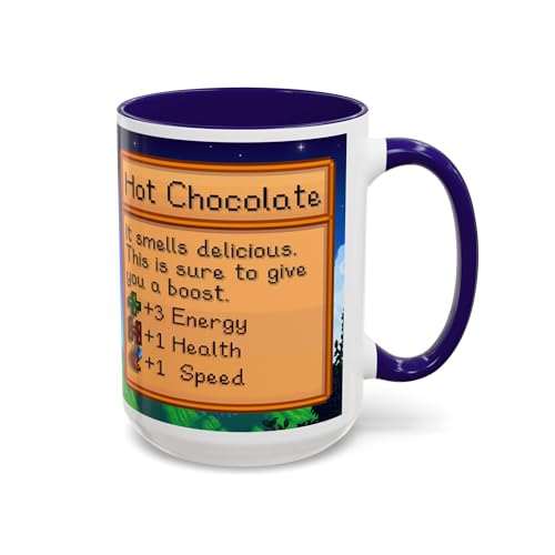 Stardew Valley Game Hot Chocolate Mug Drink Two Tone Coffee Cup, Gift for Video Game Lover Farm Adventure Gaming For Family Friends 15oz Navy
