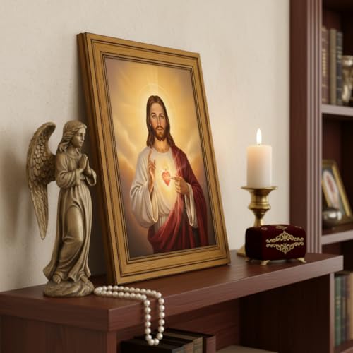 Vintage Gold Framed Sacred Heart of Jesus Artwork Canvas Wall Art 12x16 in 16"L x 12"W