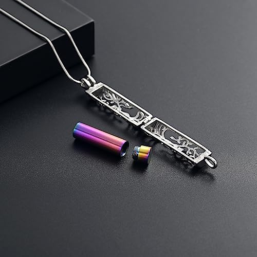 Urn Necklace for Ashes with Hollow Vial Cylinder Cremation Jewelry for Ashes Tree of Life Memorial Jewelry Gifts for Women Girls Ashes Necklace Lockets Ashes Holder for Men Pet Silver-rainbow