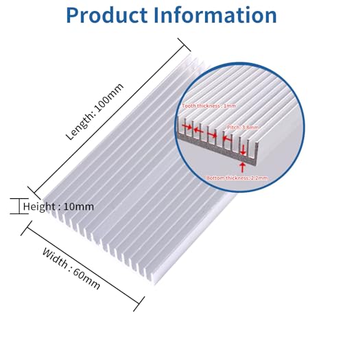 Aluminium Heat Sink/Cooling Fins, Large, Aluminium Heat Sink Diffusion Cooling Fin for LC COB LED Amplifier Transistor, 100 x 60 x 10 mm Heatsink for LED