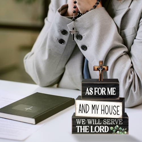 4 Pcs Bible Verse Table Decoration,As for Me and My House We Will Serve the Lord Wooden Block Signs,Scripture Table Centerpiece for Christian Home Office Church Bible3