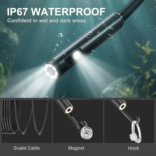 POLEET dual-lens endoscope camera with light, 1920P HD borescope inspection camera