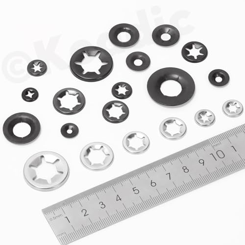 Keadic 211-piece 65Mn steel tooth lock washers and push nuts for automotive dolly wheel axles, M3-M12 sizes