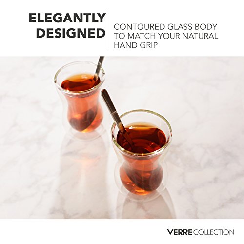 Verre Collection Turkish Tea Cups 4.25 oz, Lightweight Turkish Tea Glasses, Heat Resistant Double Wall Tea Cups, Insulated Turkish Tea Set of 2 (Pack of 2) 2 Count (Pack of 2)