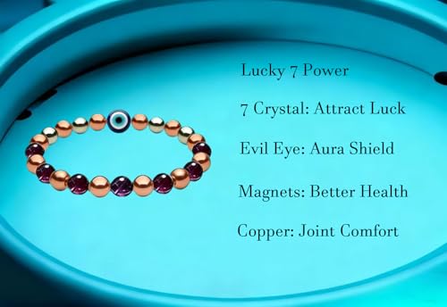 Crystal Healing Copper Bracelet for Women,Lucky 7 Power Purple Copper Red Medium